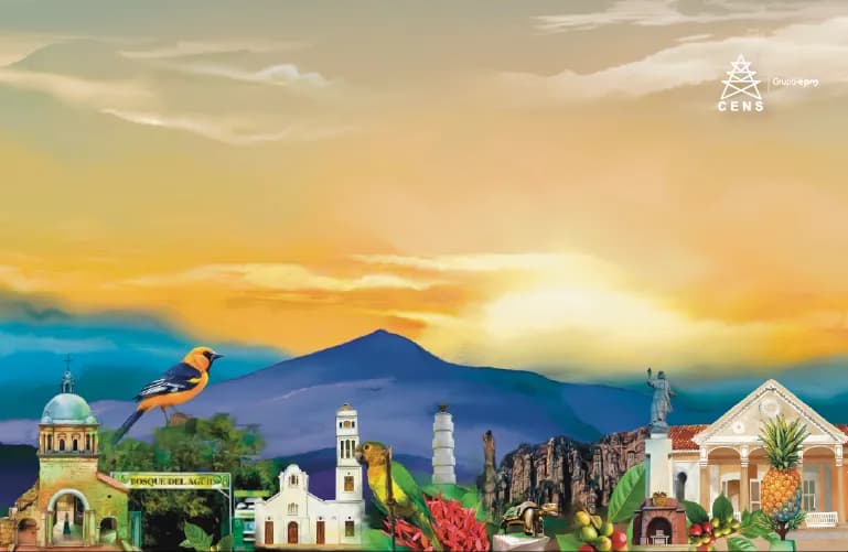 Paisaje de Norte de Santander con fauna y monumentos representativos de la región CENS